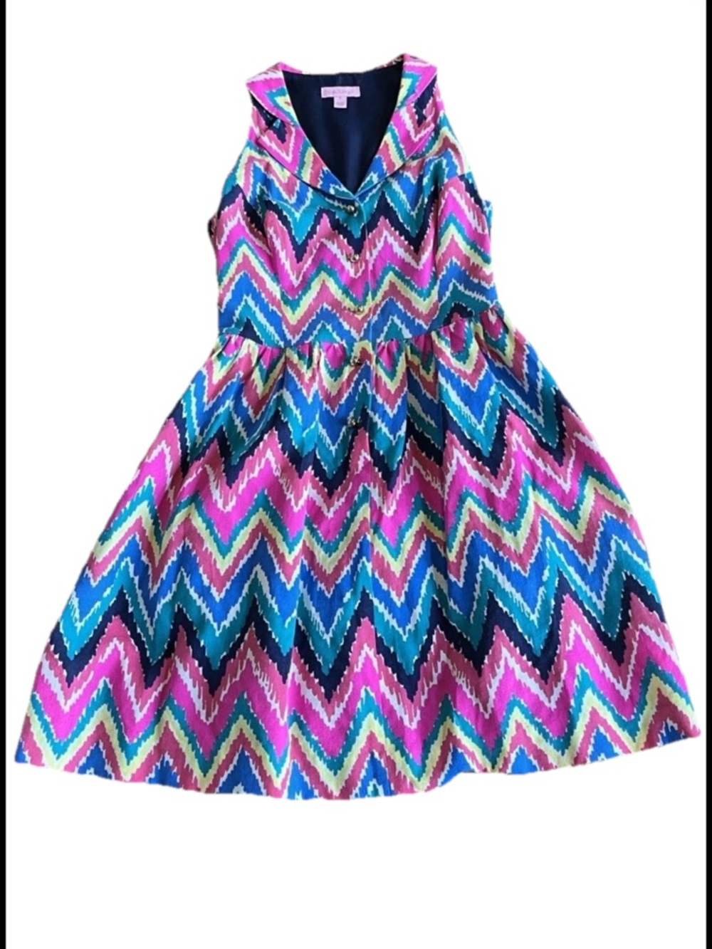 Lilly Pulitzer Sherlynn Halter Fit & Flare Dress, Bright Chevron Stripes, Sz 0